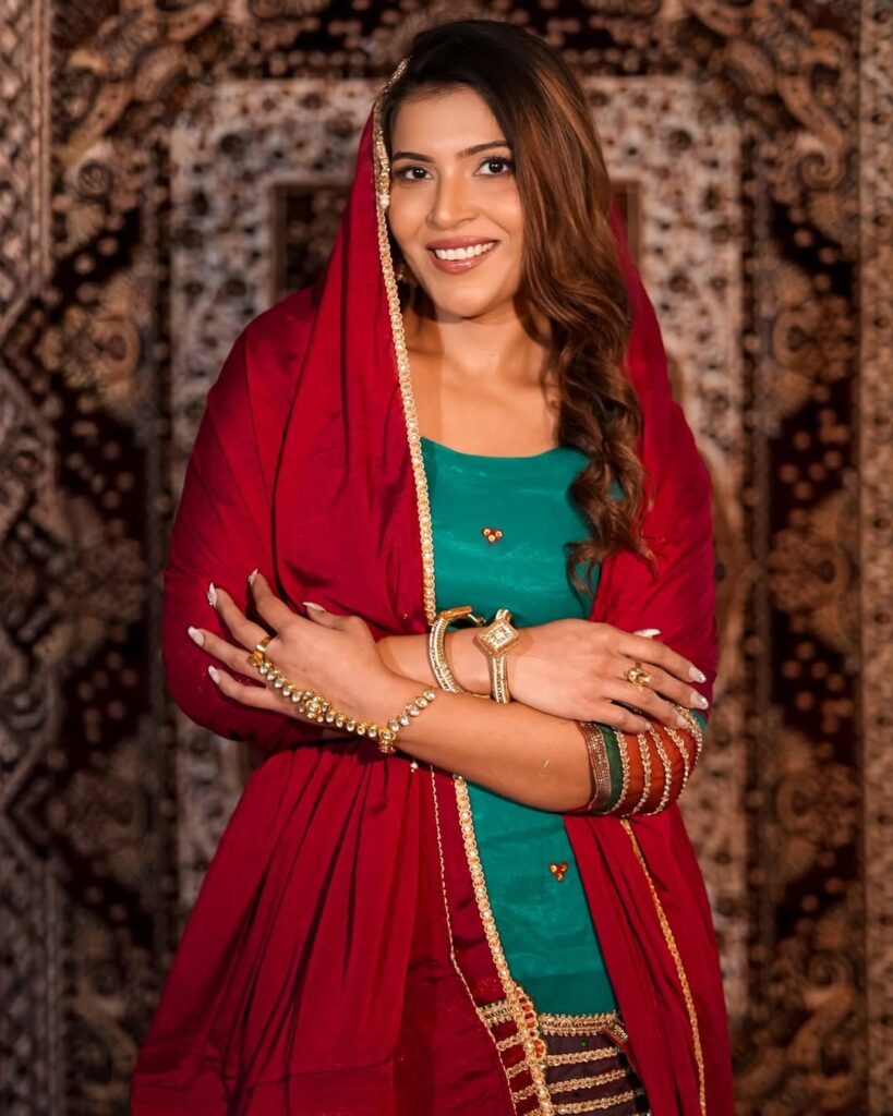 Tanya Chaudhari wearing a traditional Indian lehenga for a festive celebrity event