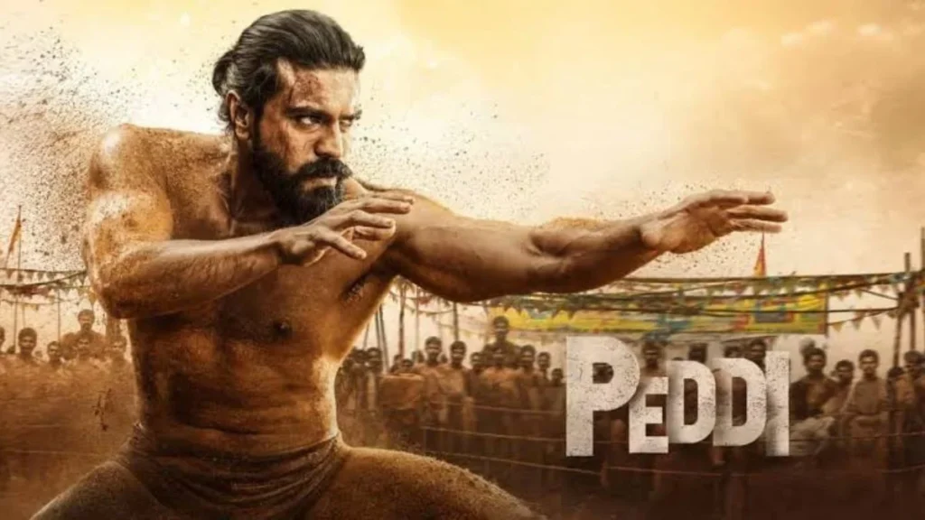 Ram Charan and Janhvi Kapoor in a still from their new Netflix release Peddi.