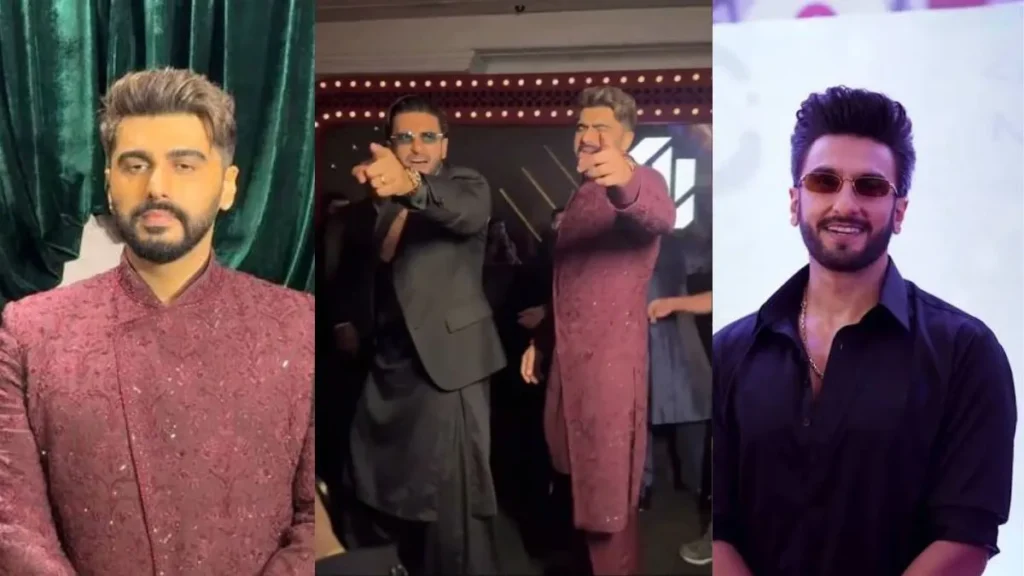 Ranveer Singh and Arjun Kapoor dancing to Tune Maari Entriyaan at Anshula Kapoor's wedding.