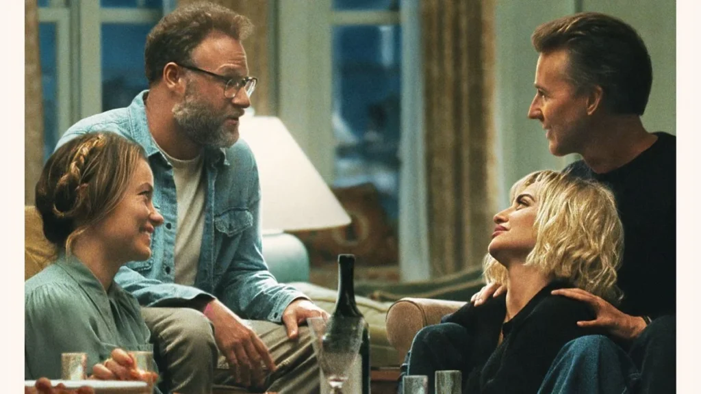 Seth Rogen and Olivia Wilde in a scene from the comedy movie The Invite.